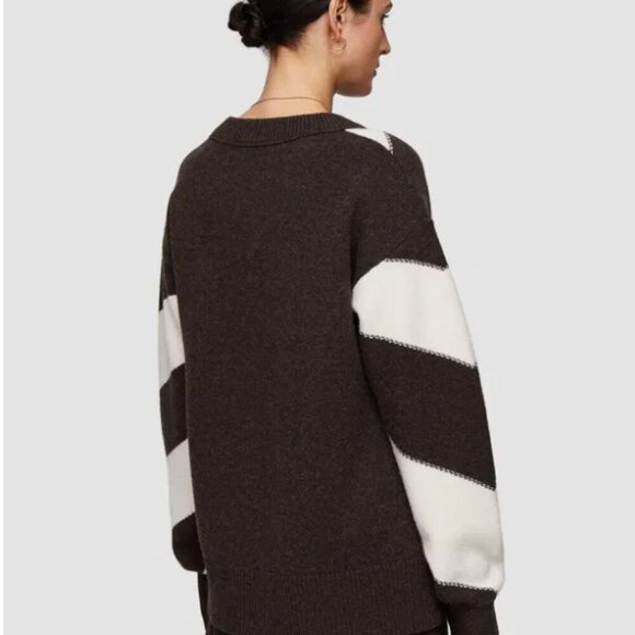 Joseph Women's Chevron White and Brown Crew Neck Sweater Size Large - Picture 4 of 9